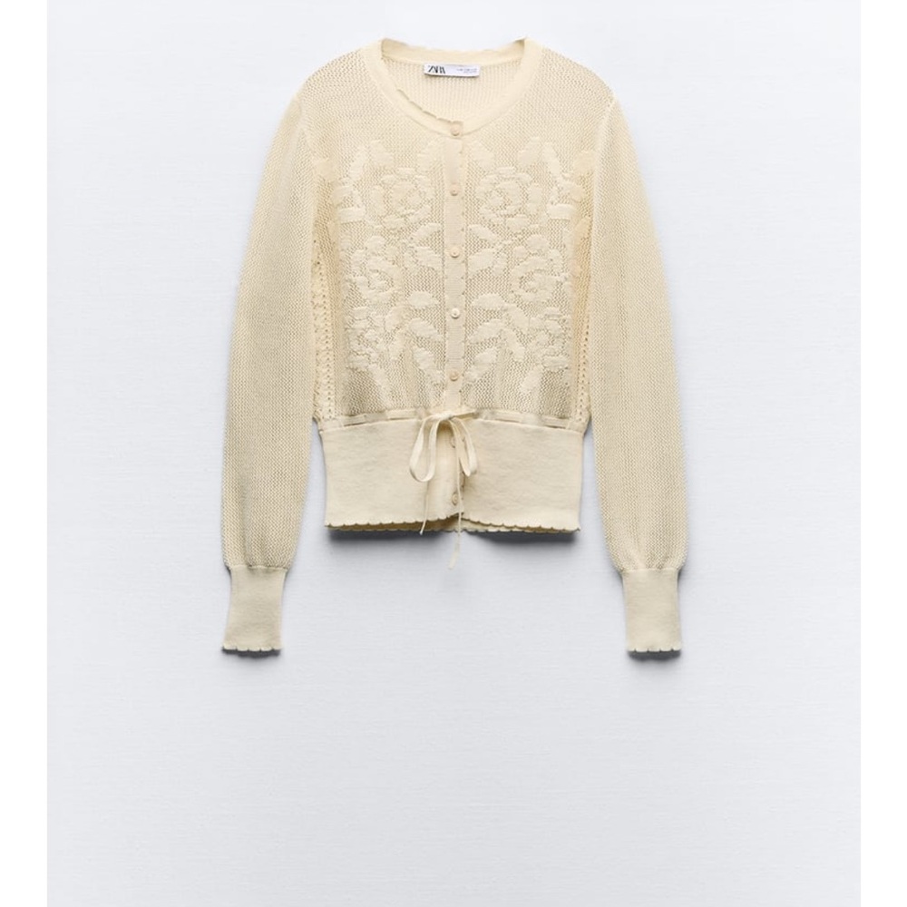 Zara ROMANTIC POINTELLE KNIT CARDIGAN